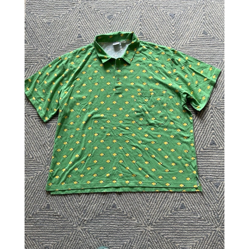 Haband Cotton/Poly Polo Shirt -‎ Green/Lemon Graphic- XXL